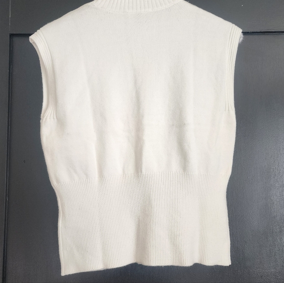 Ellen Tracy White Ivory Cable Knit Mock Neck Sweater Vest L - Picture 4 of 8